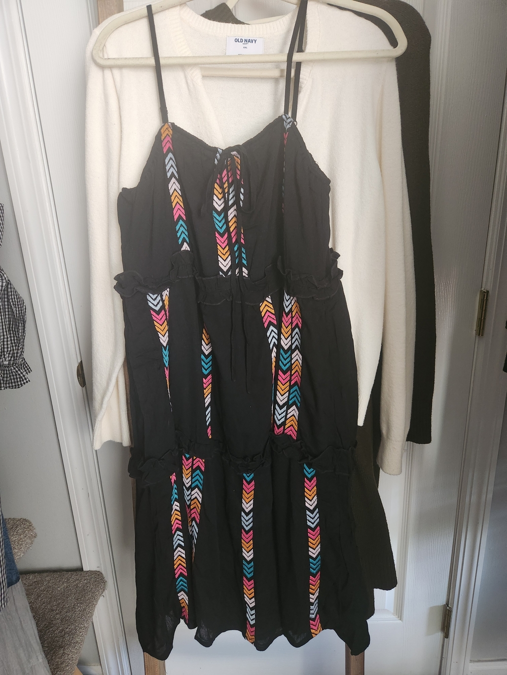 Savannah Jane Black Sundress with Colorful Chevron Trim